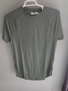 Topman Longline Sage Green Short Sleeve Crew Neck Tee With Side Zipper Detail